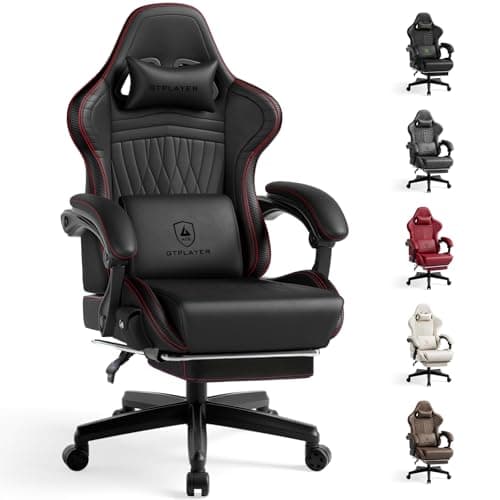 GTPLAYER Gaming Chair with Speakers, Heavy Duty Computer Chairs with Footrest Bluetooth Linkage Armrest and Lumbar Support, Ergonomic Height Adjustable PC Chair for Adults, Red