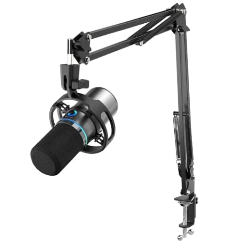 Ko-Star XLR/USB Dynamic Microphone Set, RGB Podcast Microphone with Boom Arm, Software, Mute Button, Gain Control, for PC Gaming, Streaming, Recording, PS4/5 Mac Mixer, etc.Black