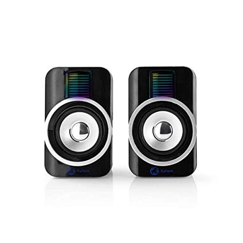 Nedis Gaming Speakers, USB Powered, 2.0 Full Stereo Sound, with RGB Lights, 3.5mm Audio, 2 x 15W Peak Power, Plug & Play for Laptops and Gaming Setups - Black