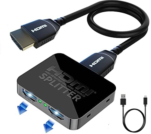 HDMI Splitter 1 in 2 Out with 1M Cable – 4K HDMI Splitter for Dual Monitors – 2 Way HDMI Adapter Support 4K 3D 1080P for Fire Stick, PS4, Xbox, Sky Q Box, Blu-ray DVD