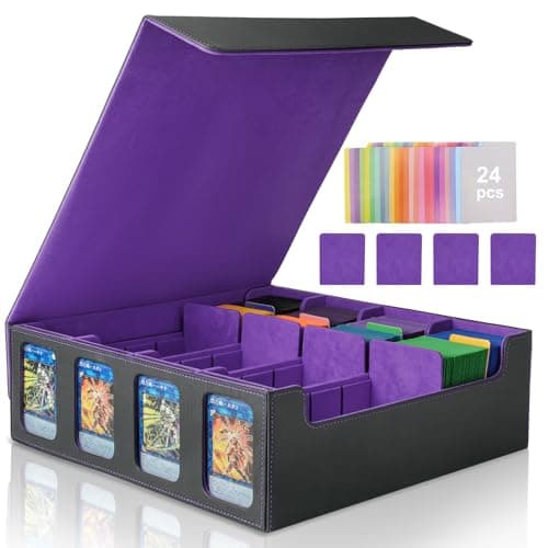 Commander Deck Box for MTG, Trading Card Storage Box Holds 3000+ TCG Cards, MTG Deck Box with 24 Colorful Dividers, Magnetic Card Collection Box with Display Windows Fits for YuGiOh (Black&Purple)