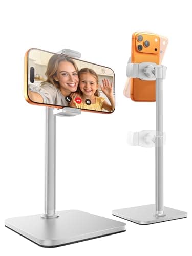 tounee Phone Stand for Desk, 8-11" Height Adjustable Cell Phone Holder for Live Streaming, Video Recording, TikTok – Compatible with iPhone 17/16/15, Samsung, All 4-7" Smartphones (WHITE)