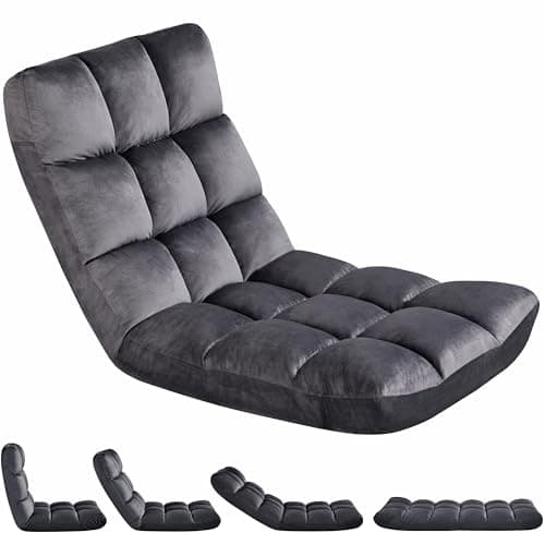 Yaheetech Adjustable Floor Chair with Back Support for Living Room, Grey