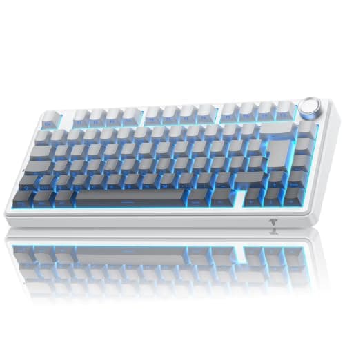 TECURS 75% Wireless Gaming Keyboard, Tri-Mode 2.4GHz/BT5.0/Type-C RGB Backlit Red Switch Mechanical Keyboards, Gasket Creamy, Side Engraved, Hot Swappable Custom Keyboard for PC/Mac