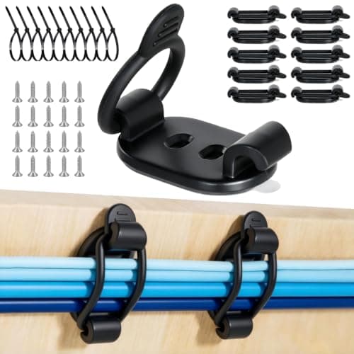 Duseu 10 Pack Adjustable Elastic Self-Adhesive Cable Tidy Clips, Cable Management Wall Organiser, Multi-Purpose Wire Holder for Home Office Desk TV Laptop Phone USB HDMI Cords, Black