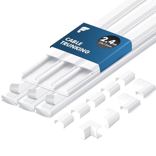 shinfly 2.4m Cable Trunking Kit Self Adhesive, White Trunking 25mm x 13mm