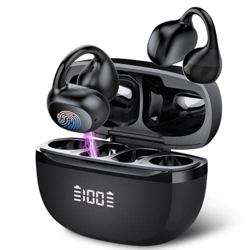 Open Ear Earbuds,Wireless Earbuds Bluetooth 5.4 Ergonomic Clip-On Ear buds, Bone Conduction Over The Ear Headphones 48H Playtime, Perfect Running Headphones for Sports IPX7 Waterproof Touch Controls