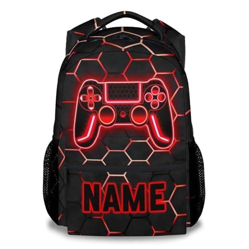 GiftoFLUX 17 Inch Personalised Boys Gaming Backpack with Name and Game Controller Design, Kids School Rucksack - Durable for School, Gaming, Travel, Everyday Carry, Suitable for Kids and Teens