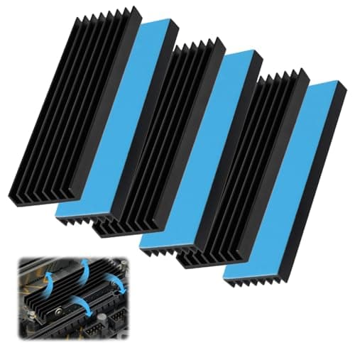 M.2 SSD Heatsink 6 Pack, Aluminium Cooling Fin with Thermal Adhesive Tape, 70 x 22 x 6 mm Slim Heat Sink for M.2 SSD, Black Cooler for Desktop PC and Compact Builds