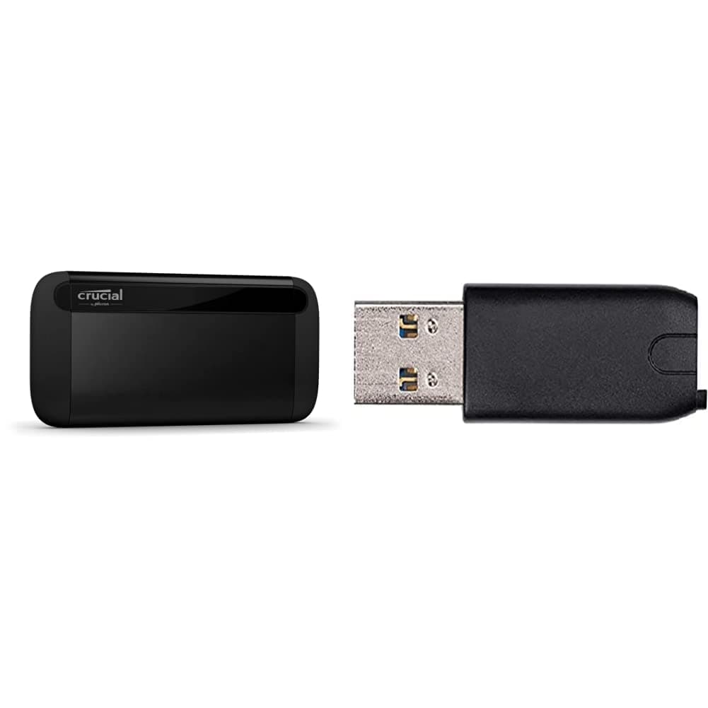 Crucial X8 2TB Portable SSD - Up to 1050MB/s - PC and Mac - USB 3.2 External Solid State Drive - CT2000X8SSD9 & USB Adapter USB-C to USB-A CTUSBCFUSBAMAD