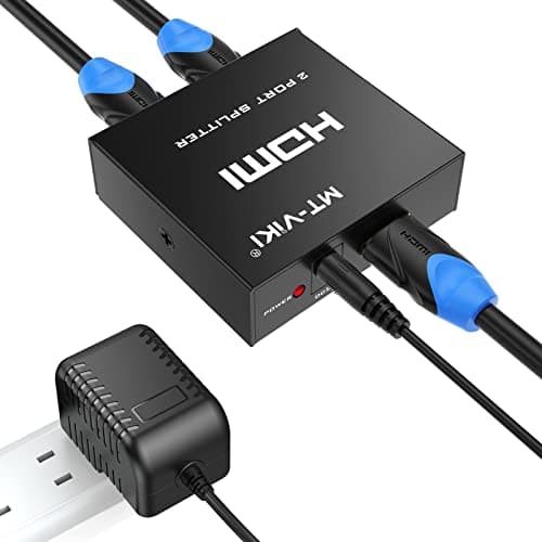 4K HDMI Splitter 1 in 2 out, MT-VIKI 2 Way 1 to 2 Distributor 1x2 For 2 Monitors Screens HDTV CCTV 3D Supports EDID HDCP + UK Power Supply