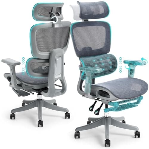 Warmiehomy Mesh Office Chair, Ergonomic Desk Chair with 3D Headrest, Grey
