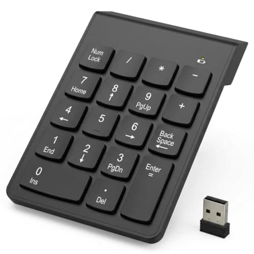Wireless Numeric Keypad with USB Receiver, 2.4G Plug and Play 18 Keys Numpad Portable External Number Pad for Laptop Notebook Desktop PC, Office Spreadsheets, Data Entry and Accounting Work (Black)