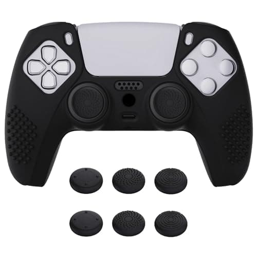 eXtremeRate PlayVital Silicone Skin for ps5-3D Studded Edition Black | Soft Rubber, Non-Slip Grip, 6 Joystick Lids, Waterproof, Heavy Duty, 3D Studded Design, Black