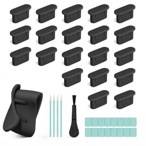 20 Pcs USB Type C Silicone Anti Dust Port Plugs Protector Set (Black)
