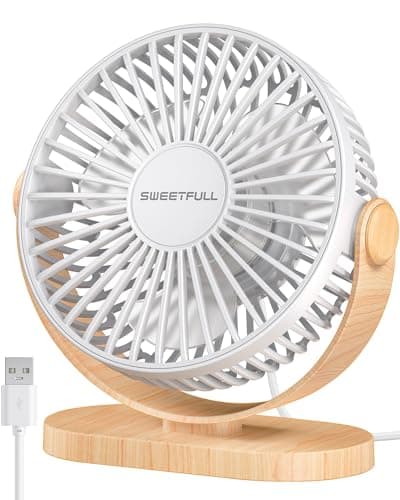 SWEETFULL USB Desk Fan, 3 Speeds, 360° Adjustable Mini Table Fan, White