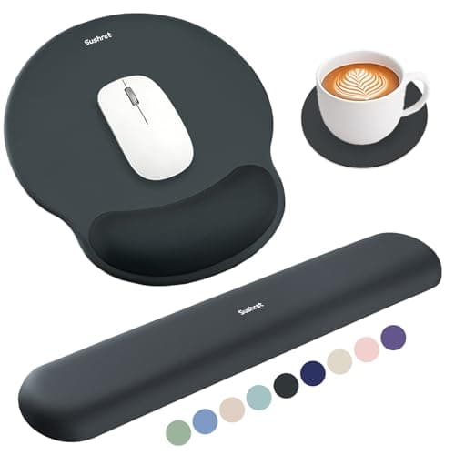 Sushret Mouse Mat and Keyboard Wrist Rest Set, 3-in-1 Gel Memory Foam Ergonomic Mouse Pad with Wrist Support, Gaming Mousepad Arm Cushion for Computer Office Desk Accessories Cute Setup,Charcoal