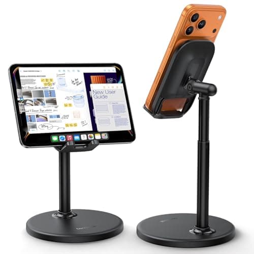 Lamicall Cell Phone Stand for Desk - [Height & Angle Adjustable] Mobile Phone Desktop Holder, Sturdy Base Phone Stand for iPhone 17 16 15 14 13 Pro Max Plus Air Mini, Samsung S26, 4"-8" Mobile Phones