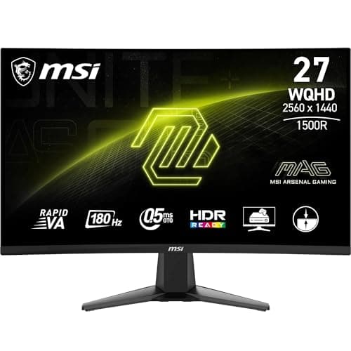 MSI MAG 27CQ6F 27 Inch WQHD Curved Gaming Monitor - 1500R 2560 x 1440 Rapid VA Panel, 180 Hz - 05ms (GtG, Min), Adaptive-Sync - DP 14a, HDMI 20b CEC