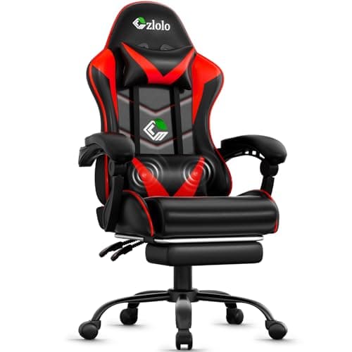 Czlolo Gaming Chair, Computer Chair with Footrest, Racing Style Video Game Chair with Masaager Lumbar Support and Headrest, 90°-135° Recline, Linkage Armrests, Gamer Chair for Adults and Kids (Red)