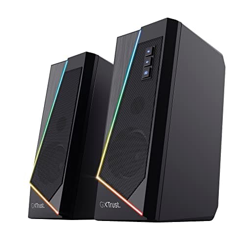GXTrust Zoxa 2.0 PC Speakers 12 W Peak Power, RGB Illuminated Set, Black | USB Powered Sound System, 3.5 mm Aux, Volume Control, Stereo, for Computer Desktop Laptop