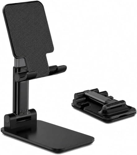 Adjustable Mobile Phone Stand, Universal Foldable Desk Phone Holder, Height Angle Adjustable Anti-Slip Desk Desktop Tablet Cell Phone Holder for All Smartphones