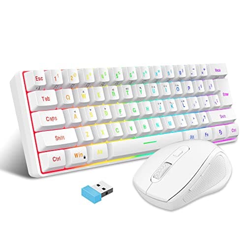 Snpurdiri 2.4G 60% Wireless Gaming Keyboard and Mouse Combo (White)
