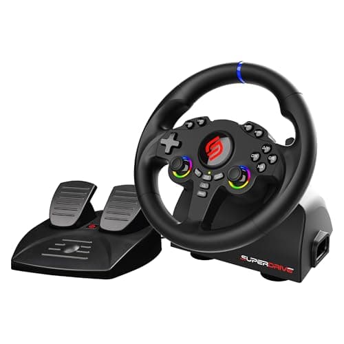Subsonic Racing 220RS-5 RGB Gaming Steering Wheel PS5 & PC – 180° Pedals | Racing wheel PS5 & PC, 180° rotation, RGB LED lighting, dual joystick, Gas & brake pedals, PlayStation 5 compatible