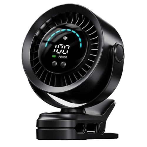 Portable Clip on Fan, USB Battery Rechargeable Quiet Pram Fan, 100 Speeds Adjustable & Led Digital, 720° Rotatable Small Desk Fan, Mini Cooling Fans for Buggy, Stroller, Car Seat, Camping (Black)