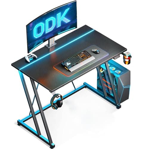 ODK Gaming Desk with LED Lights, 80x50 cm, Carbon Fiber Black