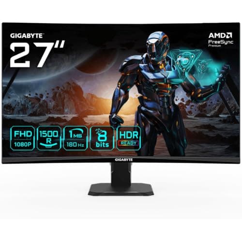 Gigabyte GS27FC 27" FHD Curved Gaming Monitor - 1920 x 1080, 180Hz, 1, 250 cd/m², FreeSync Premium, HDR Ready, HDMI 2.0, DisplayPort 1.4