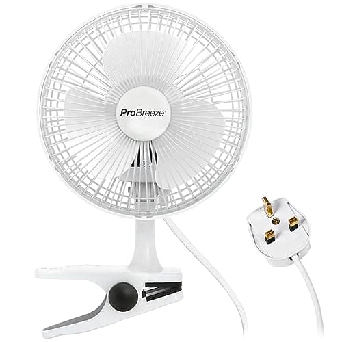 Pro Breeze PowerCool 360 – 6 Inch Quiet Clip On Desk Fan, Small & Powerful Table Fan with Strong Clamp, Plug In Mains Powered, 2 Speeds, 360° Adjustable Head for Bedroom, Office, Cot & Home