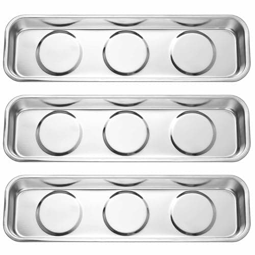 3 PcsMagnetic Trays for Nuts and Bolts, Magnetic Tool Tray Set, Stainless Steel Magnetic Parts Tray for Parts Socket Screws Metal Tools(8.9 x 2.56 in)