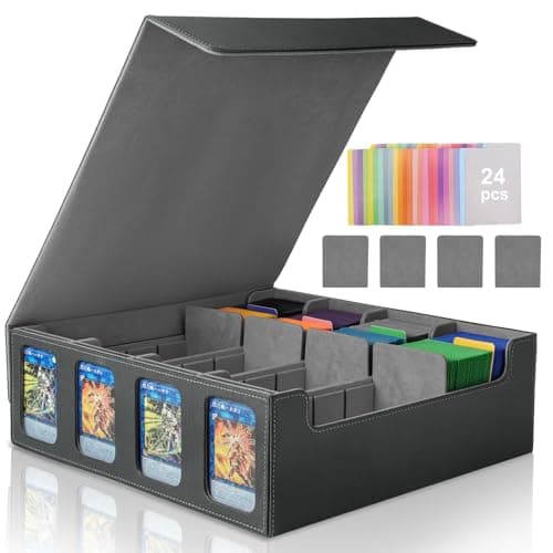 Jaffzora MTG Commander Storage Box 3000+ Cards, Trading Card Storage Box with 24 Dividers & 4 Display Slots, Large Deck Box Case for Magic The Gathering, YuGiOh Cards (Black & Gray)