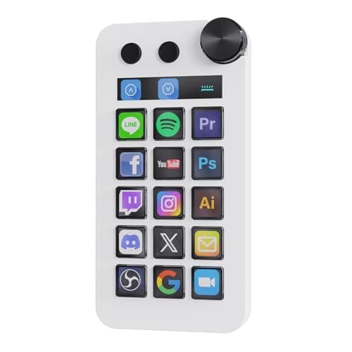 TreasLin N1 3-in-1 Macro Keypad: 15 LCD Keys, Numpad & Calculator - Programmable Stream Controller Deck & Studio Controller for Streaming, Work, Gaming (Mac 14.0+/Win10+) - White