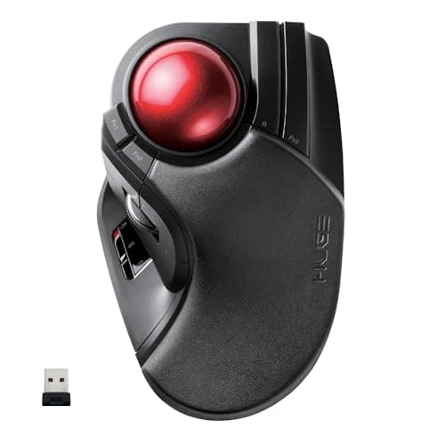 ELECOM HUGE Trackball Mouse, 2.4GHz Wireless, Finger Control, 8-Button Function, Palm Rest Attached, 52mm Smooth Red Ball, Windows11, MacOS (M-HT1DRBK)