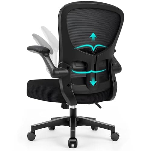 Durrafy Ergonomic Mesh Office Desk Chair with 90° Flip-up Arms, Adjustable Lumbar Support, 130° Tilt and 360° Swivel, Breathable Computer Chair for Working, Studying, and Gaming