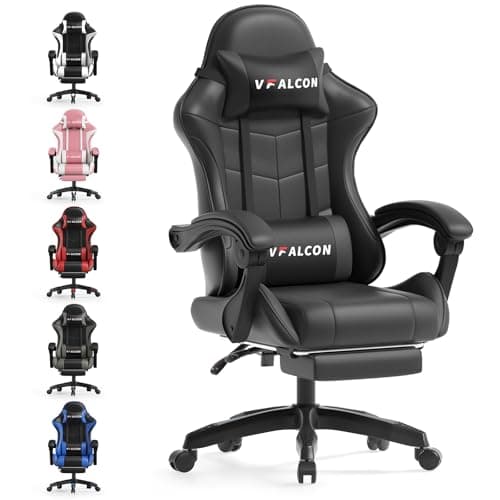 Vfalcon XTREME Gaming Chair – Ergonomic Reclining Chair with Footrest, 360° Swivel, Height Adjustable (Black)