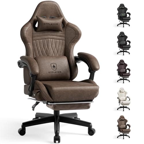 GTPLAYER Gaming Chair with Speakers, Heavy Duty Computer Chairs with Footrest Bluetooth Linkage Armrest and Lumbar Support, Ergonomic Height Adjustable PC Chair for Adults, Light Brown