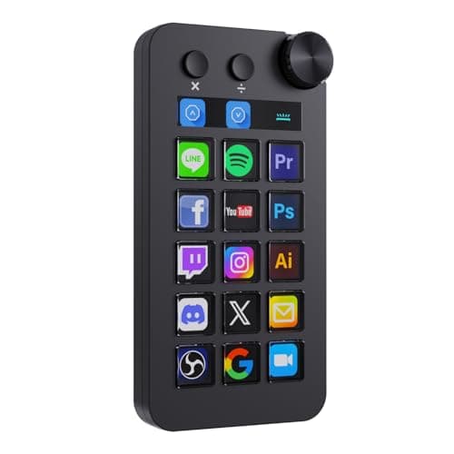 Basicolor N1 3-in-1 Stream Controller Deck:15 Animated LCD Keys, Knob & Display-Professional Macro Keypad, Doubles as Numpad&Calculator for Streaming, Productivity & Gaming (Win10+/Mac14.0+)-Black