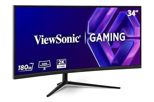 ViewSonic VX3418C-2K 34 inch Ultrawide Curved Gaming Monitor, UWQHD 3440 x 1440, 180Hz, 1ms MPRT, VA, 1500R, Built-in Speakers, Ergonomic, FreeSync Premium Compatible, HDR10, 2 x HDMI, 2 x DisplayPort