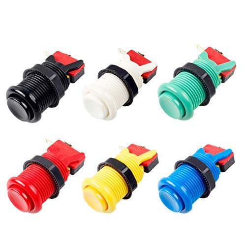 EG STARTS 6x American Style Standard Arcade Buttons Switchable Happ Type 30mm Push Button 187" (4.8mm) terminal for Jamma Mame Kit Parts (Each color of 1)
