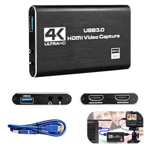 Video Capture Card, for Streaming and Gaming, Compatible with Nintendo Switch and PS5, USB 3.0 HDMI Video Capture Device with 60cm Data Cable, Plug and Play Setup for Content Creators