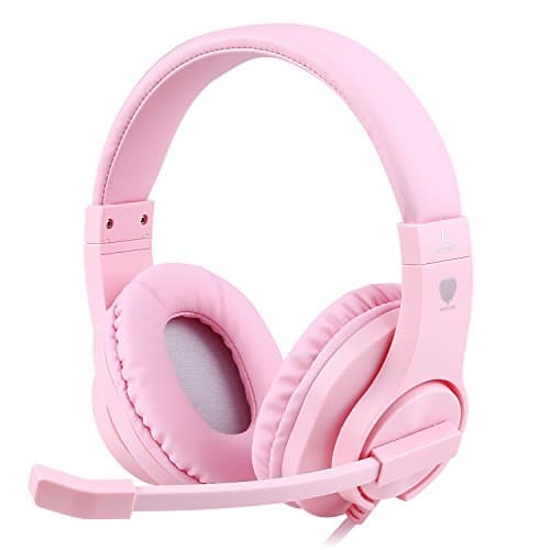 BlueFire Gaming Headset Kids with Microphone, 3.5mm Wired Comfortable Bass Stereo Volume Control for PS4/Xbox One/Xbox One S/Xbox One X/Nintendo Switch/PS4 Slim/ S4 Pro/PC/Computer/Phones (Pink)