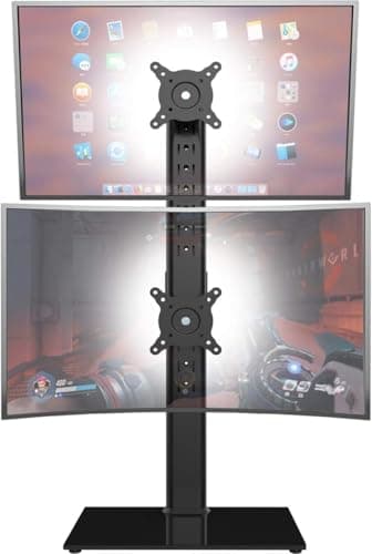 HEMUDU Dual Monitor Stand, Vertical Stack Screen Free-Standing Monitor Riser Fits Two 13 to 34 Inch Screen with Swivel, Tilt, Height Adjustable, Holds One (1) Screen up to 20kg HT05B-002P