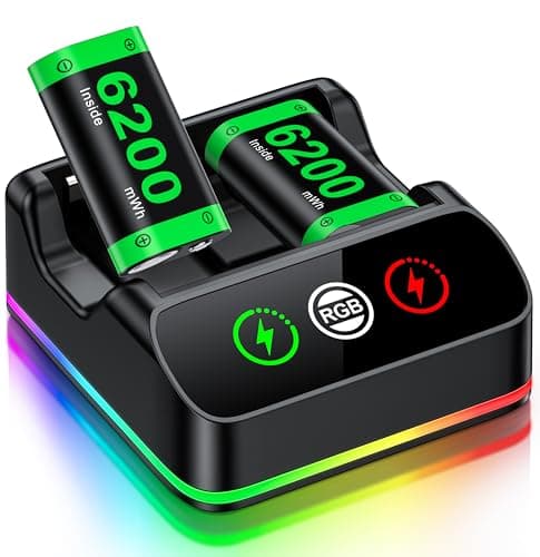 Rechargeable Battery Pack with Charging Station for Xbox Controllers, 2×6200mAh High Capacity Battery Pack and Charger Dock with 7 Lighting Modes,Compatible with Xbox One/Series X/S/Elite Controllers