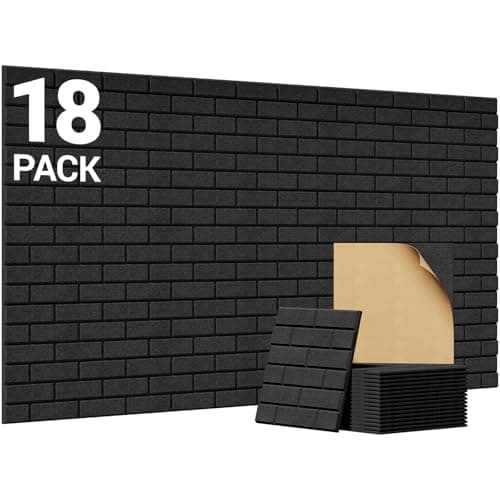TONOR 18 Pack Acoustic Wall Panels Self-adhesive, 11.8"*11.8"*0.35" Brick Pattern Sound Proofing Panels, 3D Wall Panels for Echo Absorption, Decorative Sound Barrier for Recording Room, Studio, Black