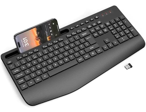 Wireless Keyboard with Wrist Rest, Phone/Tablet Holder, 18 Multimedia Keys