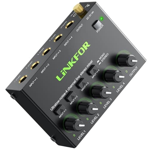 LiNKFOR 4 Channel Audio Mixer 6.35mm Stereo Mixer with Volume Control