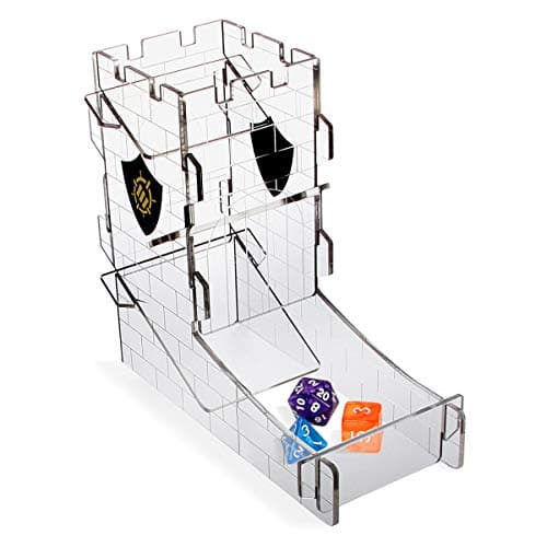ENHANCE Dice Tray and Tower for Tabletop RPG Games - Portable Dice Roller with Castle Design, Roll Up to 14 Standard Dice at Once - Etched Castle Tray Great for Game Nights